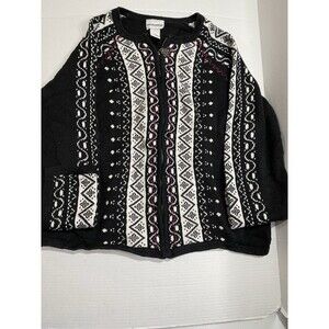Breckenridge Snowflake Full Zip Cardigan Sweater Women's L Black White Red